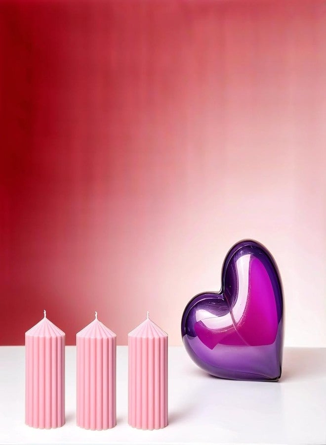 Luces Soy Wax Set of 3 Scented Pink Point Ribbed Pillar Candles for Home Decor Diwali Wedding Pirty Valentine Gift Church x-Mass Dinner Table Spa - Image 2